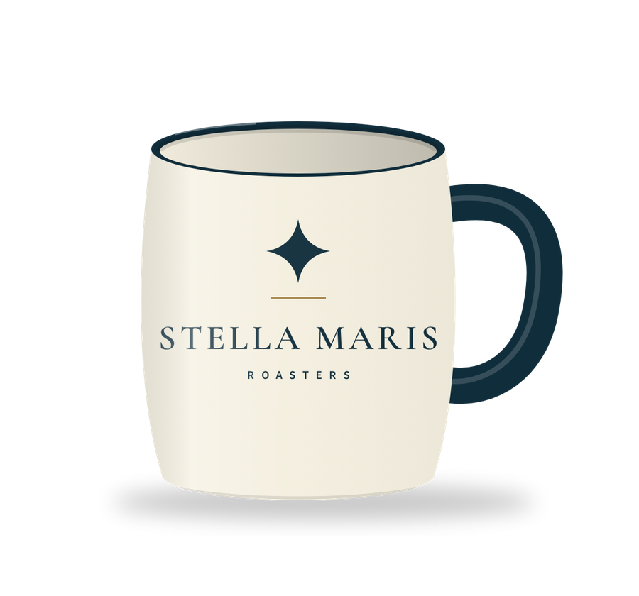 The Morning Star Mug, an 11 oz cream diner mug with the Stella Maris star.